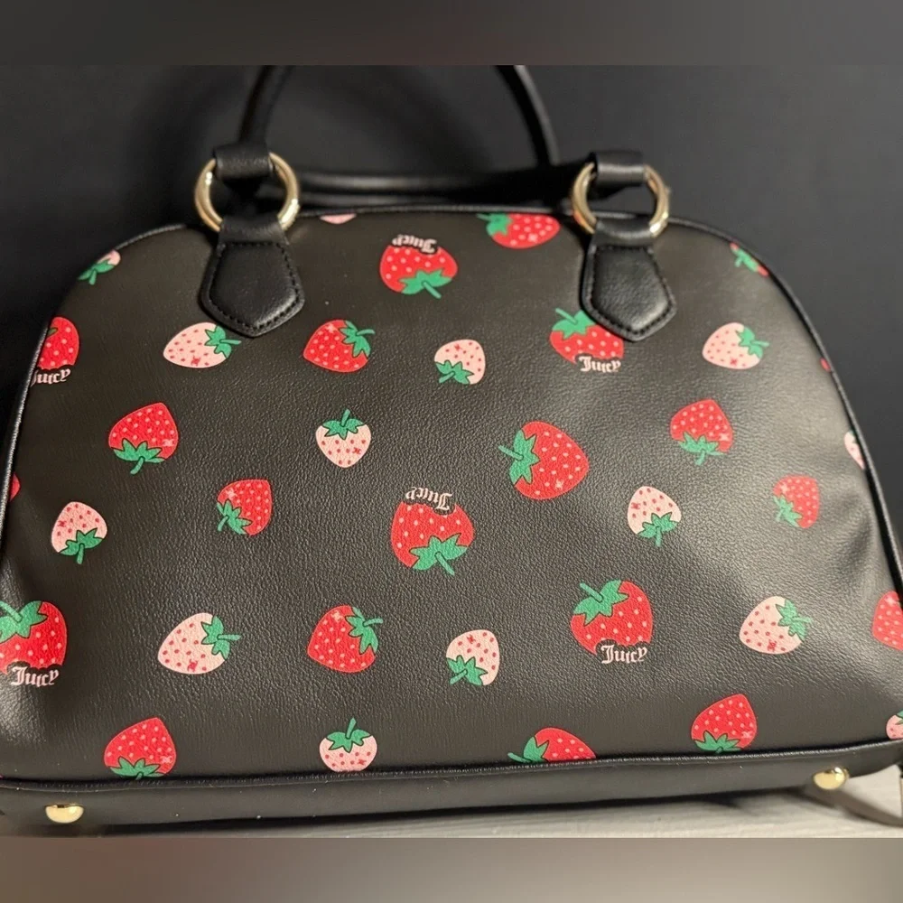 Juicy Couture Sweet N Juicy Strawberry Bowler Bag Black With Coin Pouch NWT